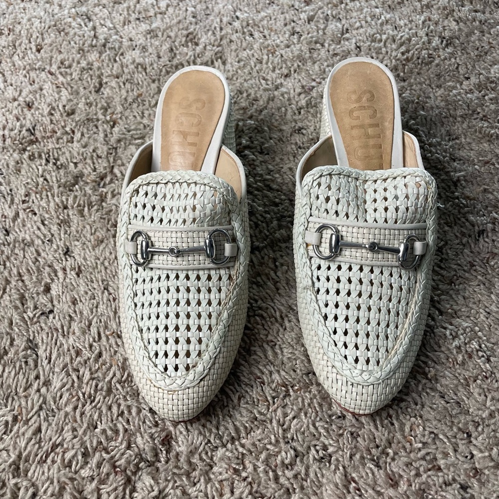 Schutz White Huarache‎ Mules/Flats/Shoes